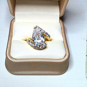 Goldtone Silver and Cubic Zirconia Ring